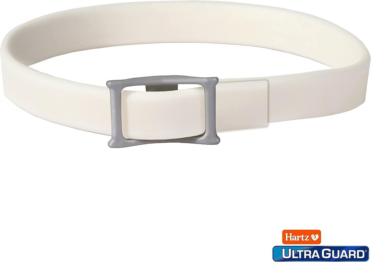 White cat flea and tick collar with breakaway buckle and grey adjustment piece