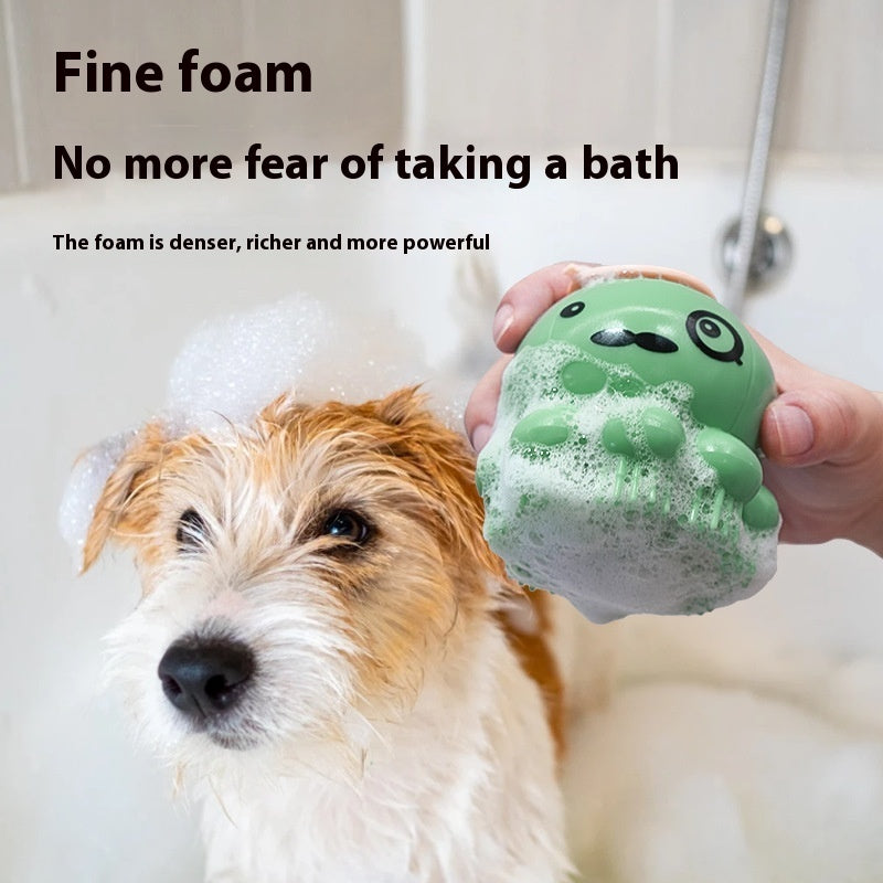 Pet shower brush silicone bath massage comb, green with rounded paw-like grip