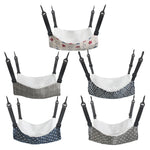 Cat cage hanging hammock bed set with plush white lining and black hanging straps