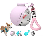Portable stainless steel pet water cup, pink with floral graphic and carry strap