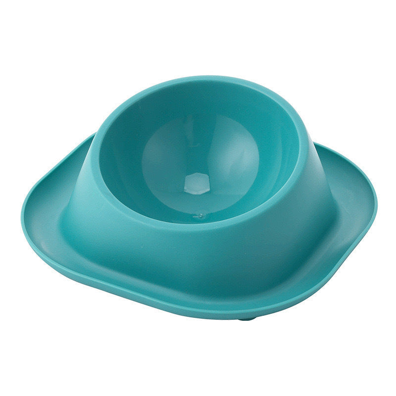 Teal tilted cat food bowl with molded inner dish