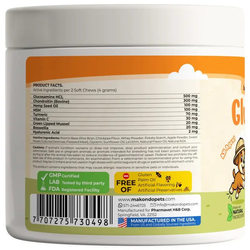 Back label close-up with ingredient list and GMP certification icons on jar