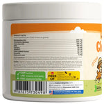Back label close-up with ingredient list and GMP certification icons on jar