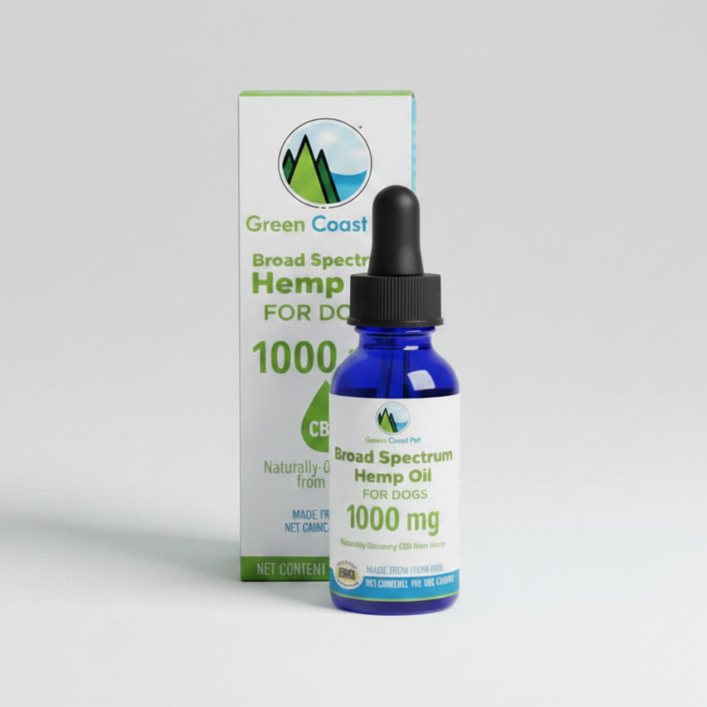 Broad spectrum hemp oil bottle with dropper and retail box