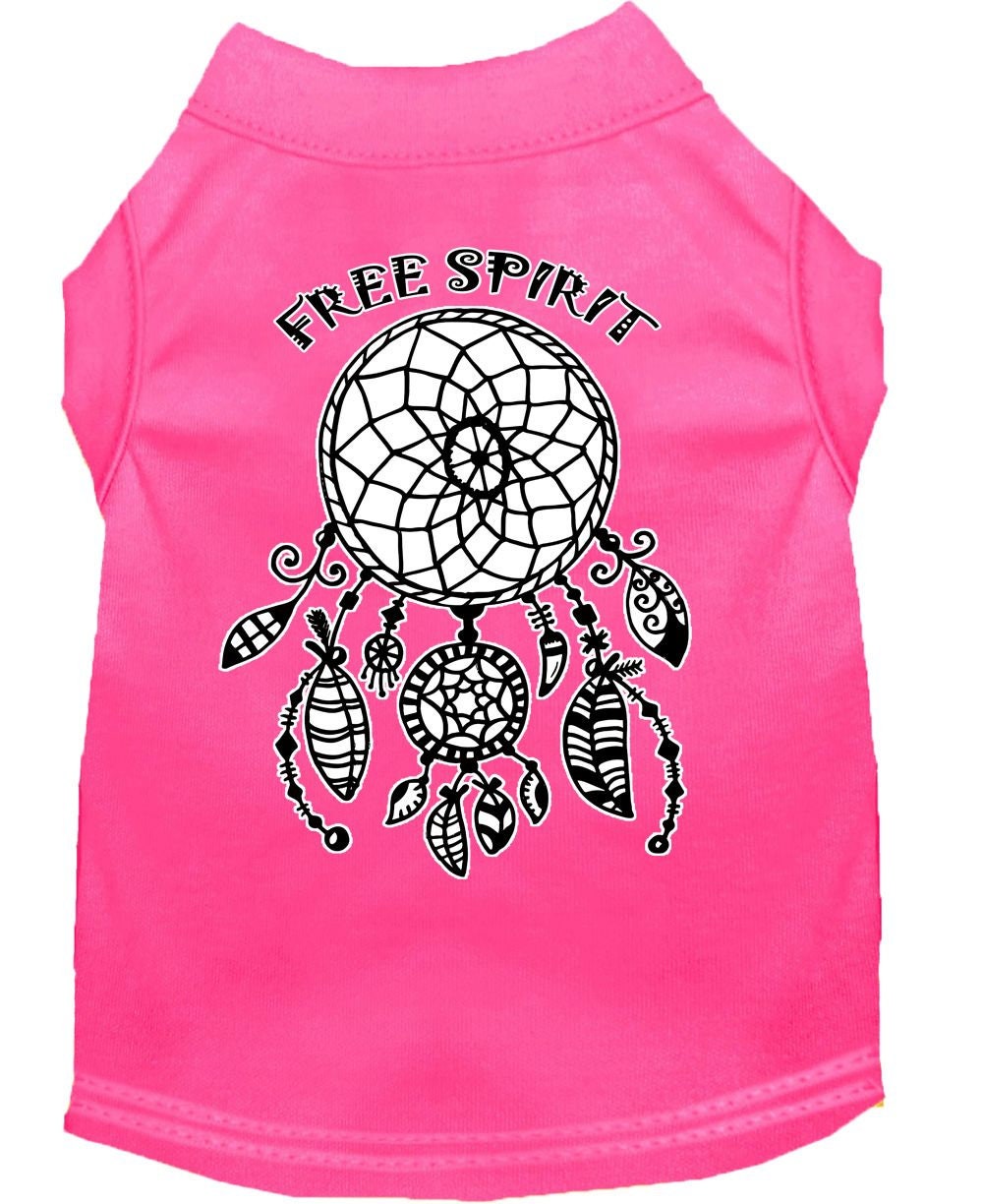 Pink sleeveless pet shirt with Free Spirit dreamcatcher graphic on the back