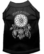 Black sleeveless pet shirt with Free Spirit dreamcatcher graphic on the back