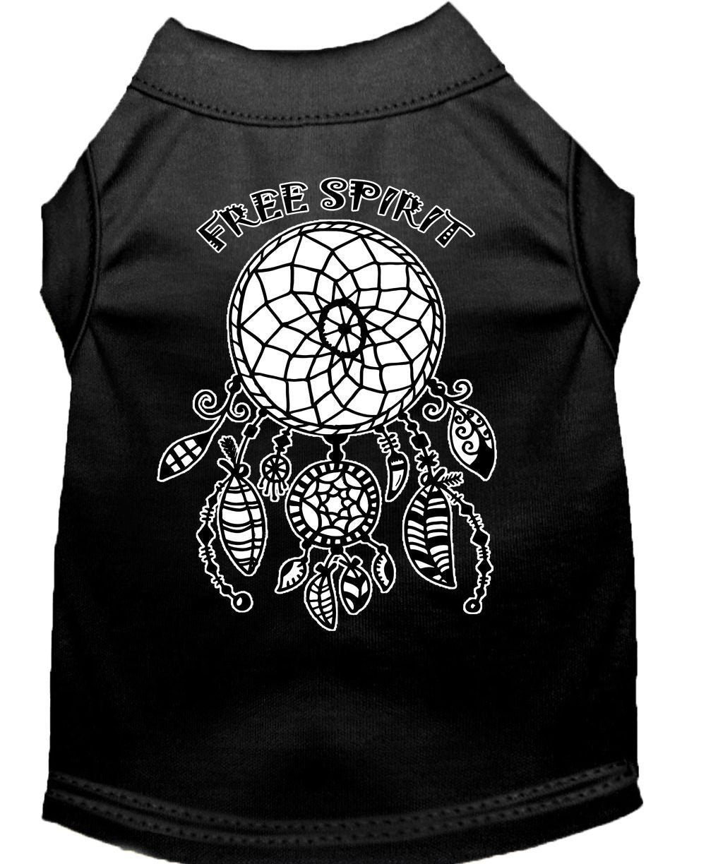 Black sleeveless pet shirt with Free Spirit dreamcatcher graphic on the back