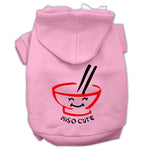 Light pink pet hoodie with hood and front ramen graphic with Miso Cute text