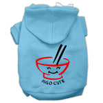 Light blue pet hoodie with hood and front ramen graphic with Miso Cute text