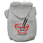 Gray pet hoodie with hood and front ramen graphic with Miso Cute text