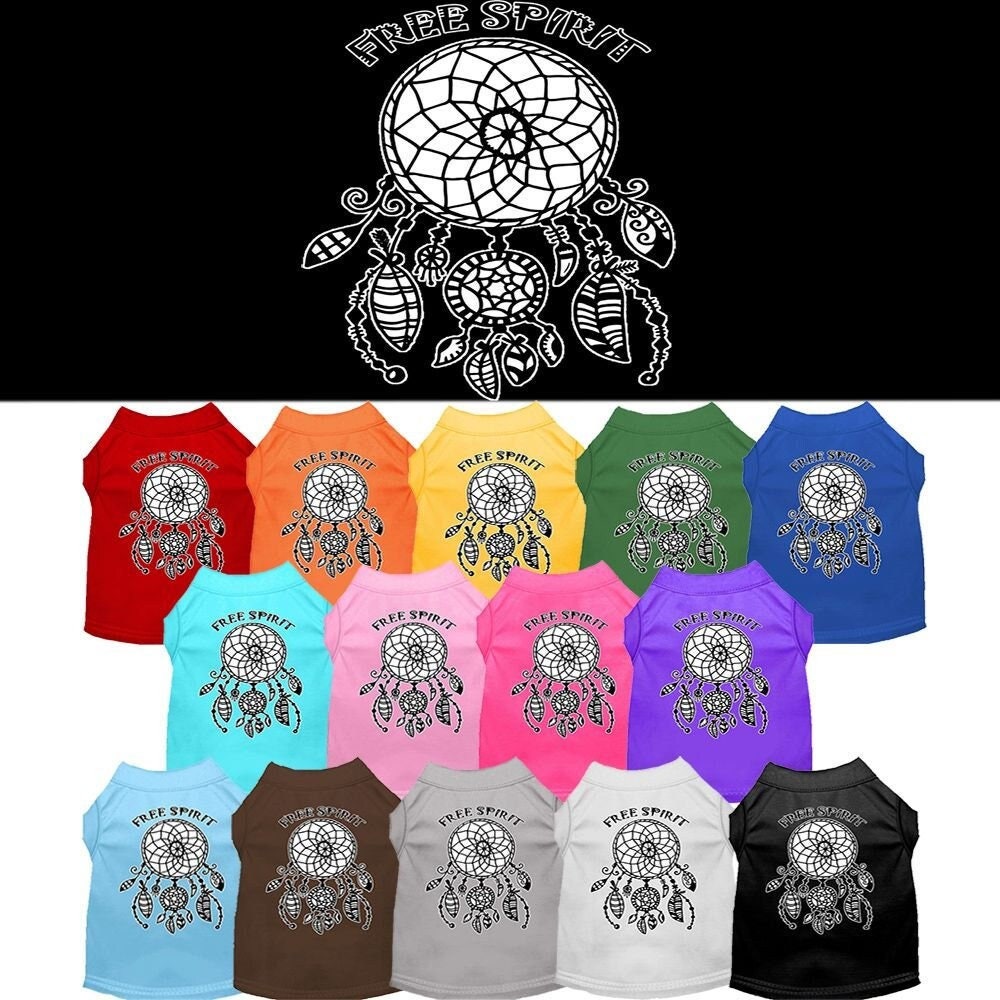 Pet dog and cat shirt set with Free Spirit dreamcatcher graphic, assorted colors