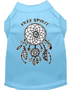 Light blue sleeveless pet shirt with Free Spirit dreamcatcher graphic on the back