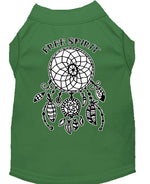 Green sleeveless pet shirt with Free Spirit dreamcatcher graphic on the back