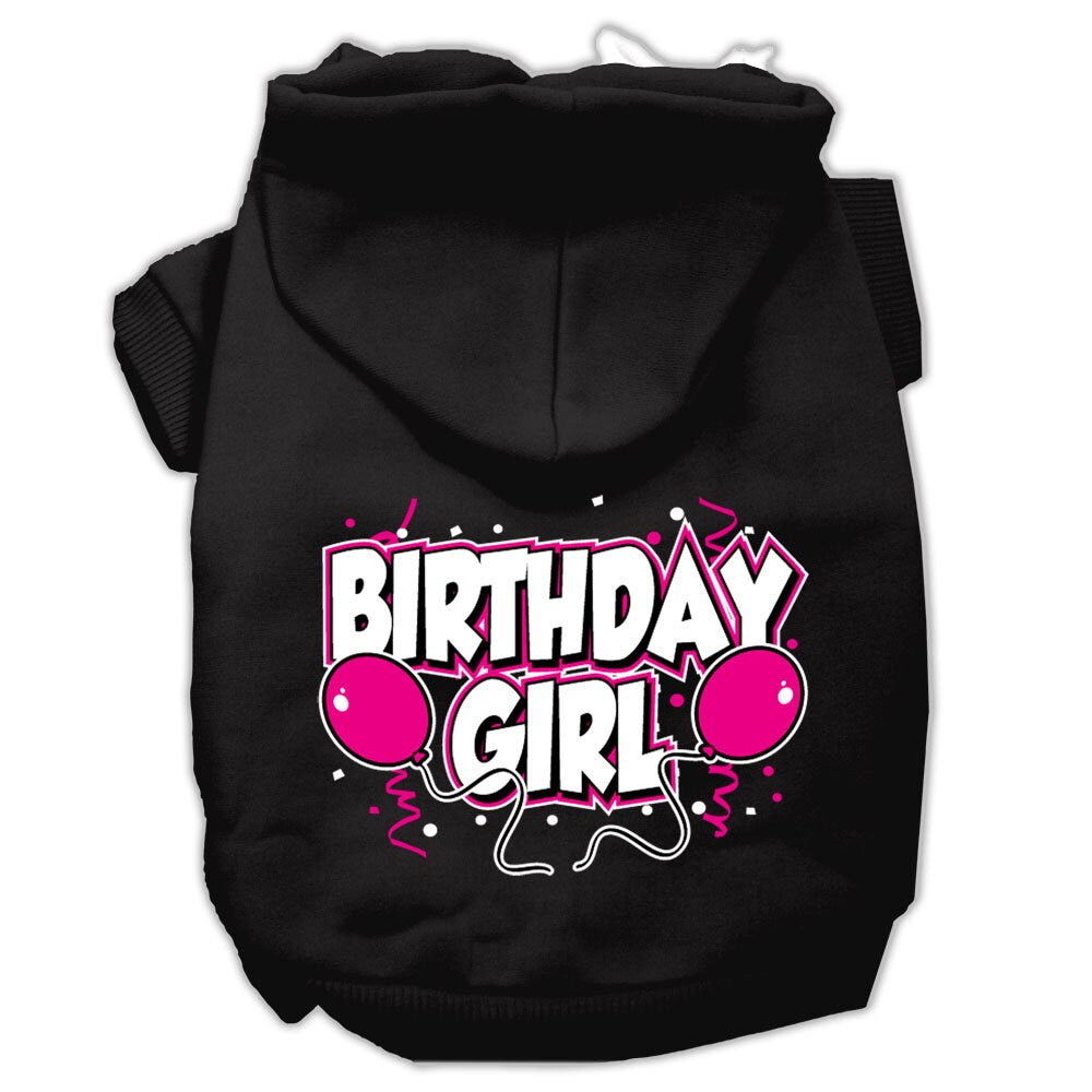 Black pet hoodie with hood and “Birthday Girl” printed graphic