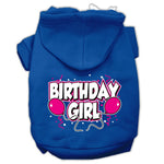Blue pet hoodie with hood and “Birthday Girl” printed graphic