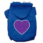 Blue pet hoodie with purple dotted heart graphic on the back