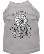 Gray sleeveless pet shirt with Free Spirit dreamcatcher graphic on the back