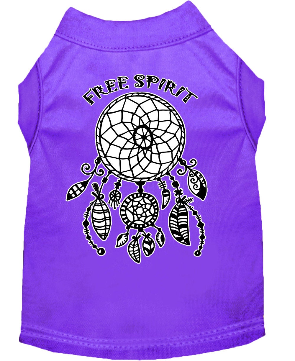 Purple sleeveless pet shirt with Free Spirit dreamcatcher graphic on the back