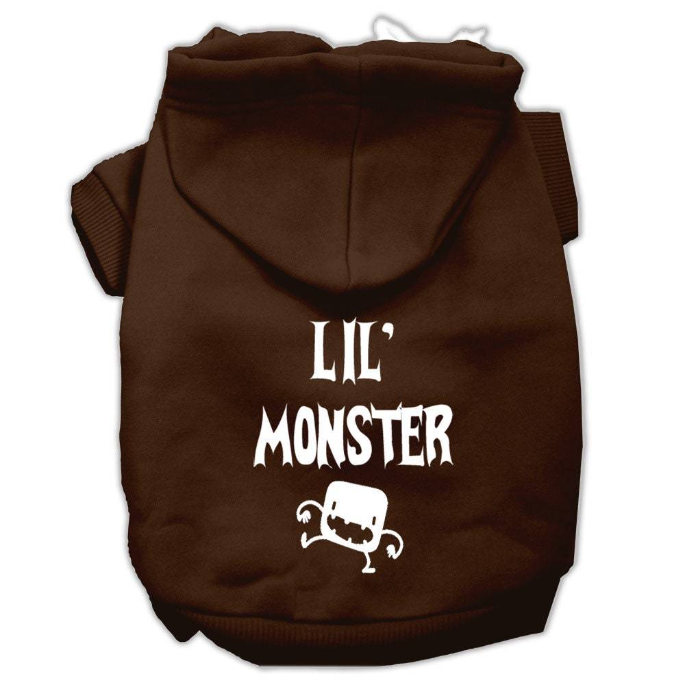 Brown pet hoodie with 'Lil' Monster' screen print and front hood