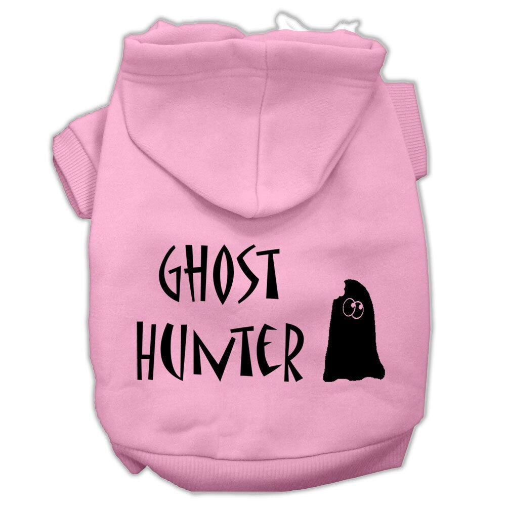Pet Halloween hoodie with red hood and 'Ghost Hunter' ghost graphic