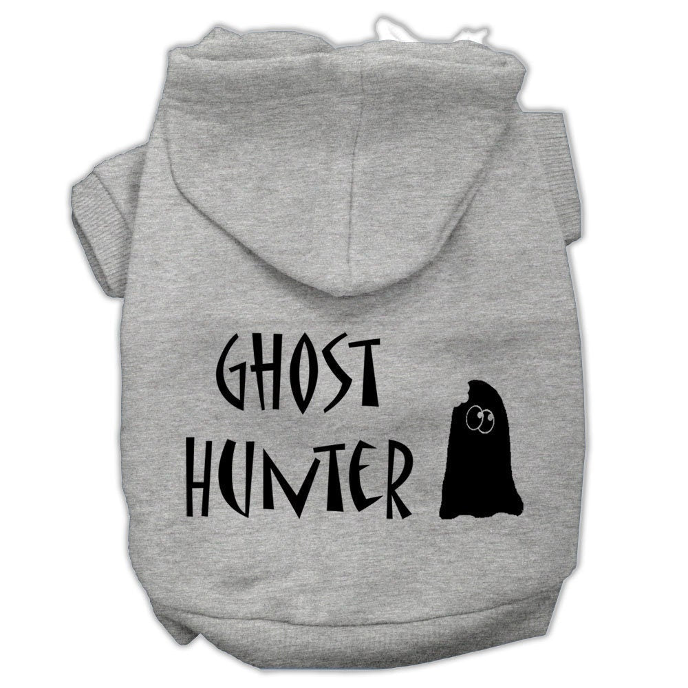 Pet Halloween hoodie with blue hood and 'Ghost Hunter' ghost graphic