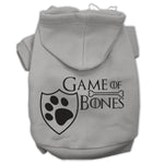 Light gray pet hoodie with Game of Bones paw shield logo graphic on chest.