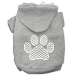 Gray pet hoodie with hood and chevron paw print graphic on back