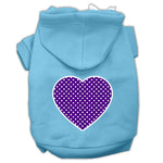 Baby blue pet hoodie with purple dotted heart graphic on the back