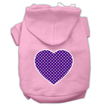 Light pink pet hoodie with purple dotted heart graphic on the back