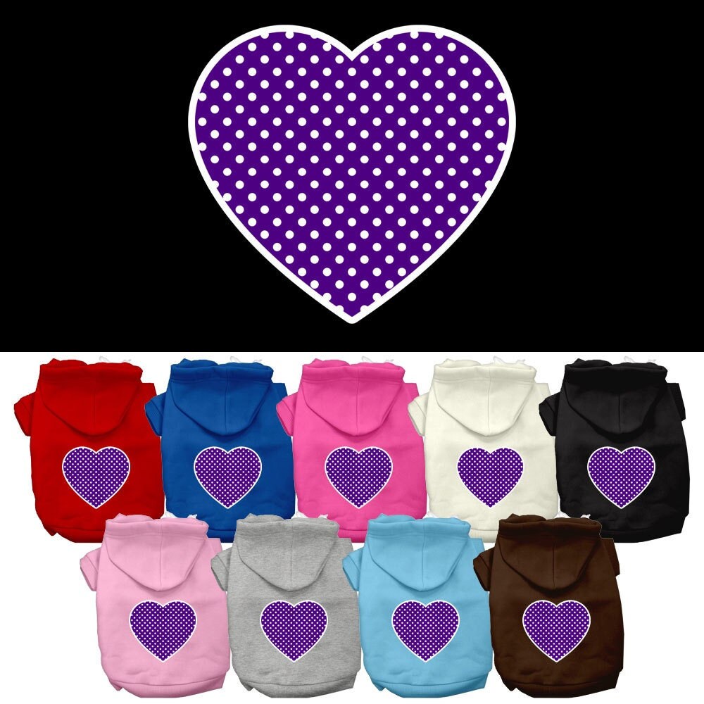 Pet hoodie set in multiple colors featuring a purple dotted heart graphic