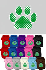Pet hoodie set in assorted colors with green polka-dot paw print front