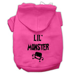 Bright pink pet hoodie with 'Lil' Monster' screen print and front hood