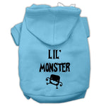Baby blue pet hoodie with 'Lil' Monster' screen print and front hood