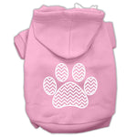 Light pink pet hoodie with hood and chevron paw print graphic on back