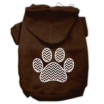 Brown pet hoodie with hood and chevron paw print graphic on back