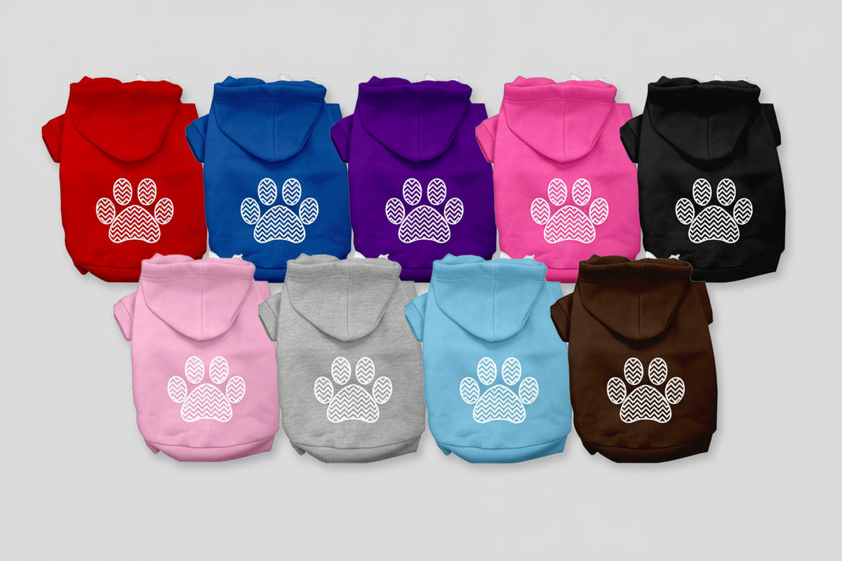 Pet hoodie with chevron paw print, assorted colors for dogs and cats