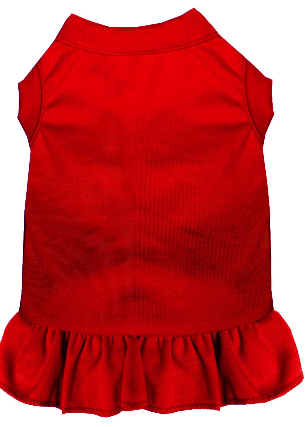 Red pet dog and cat dress with sleeveless cut and ruffled bottom