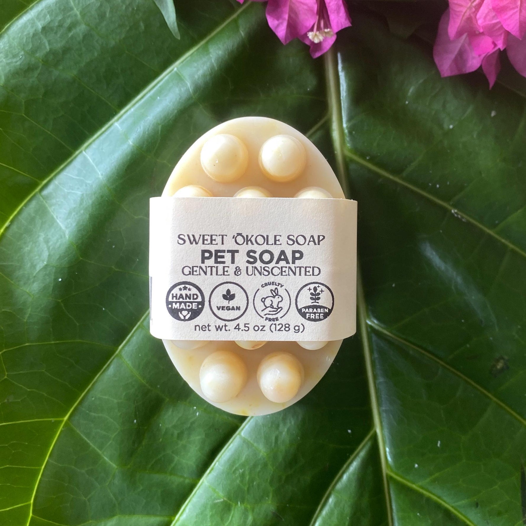 Sweet Okole Soap pet soap, gentle unscented label on cream bar