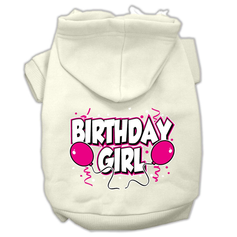 Cream pet hoodie with hood and “Birthday Girl” printed graphic