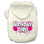 Cream pet hoodie with hood and “Birthday Girl” printed graphic