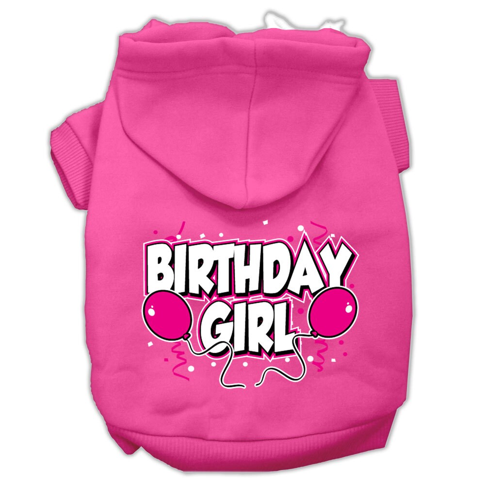 Pink pet hoodie with hood and “Birthday Girl” printed graphic