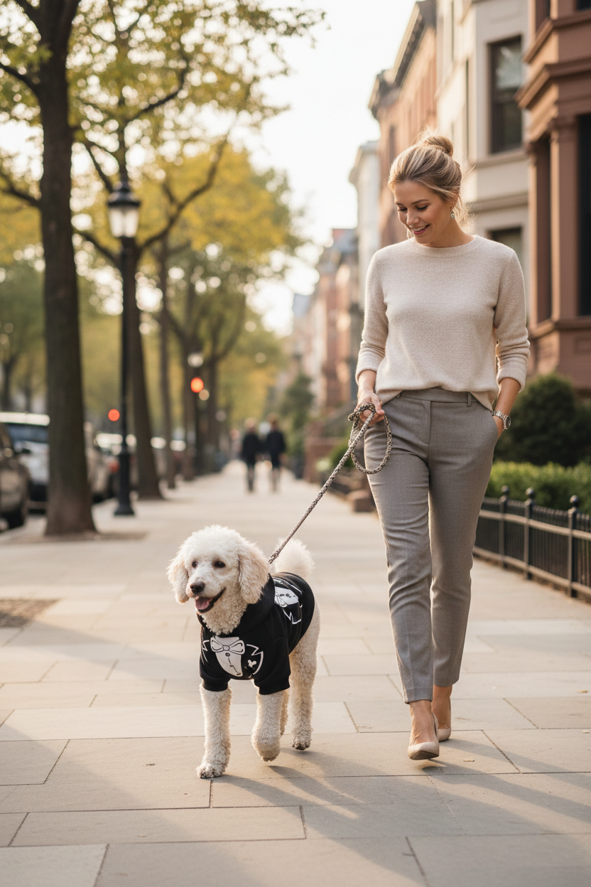 Black tuxedo-style pet hoodie with bow tie and front zipper, for dogs and cats