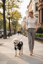 Black tuxedo-style pet hoodie with bow tie and front zipper, for dogs and cats