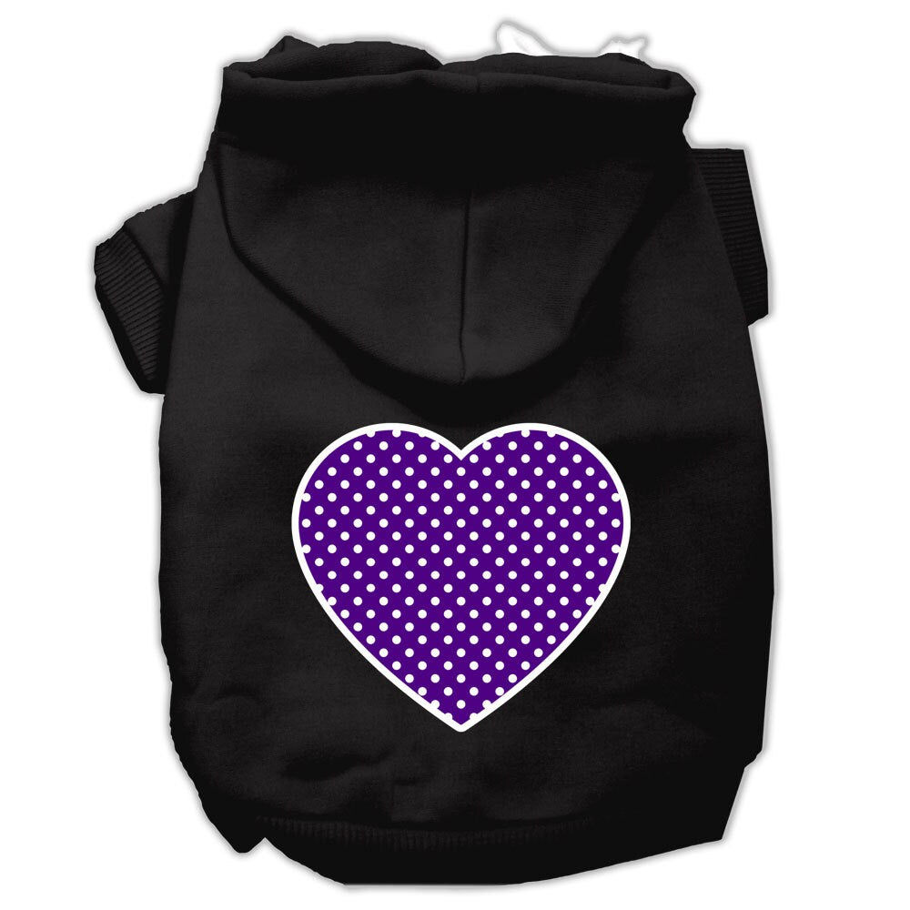 Black pet hoodie with purple dotted heart graphic on the back