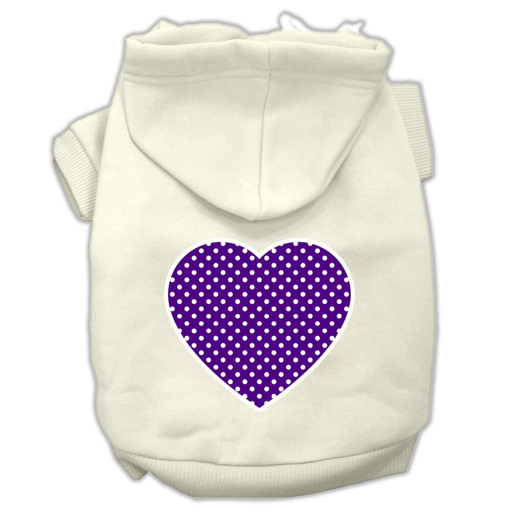 Cream pet hoodie with purple dotted heart graphic on the back