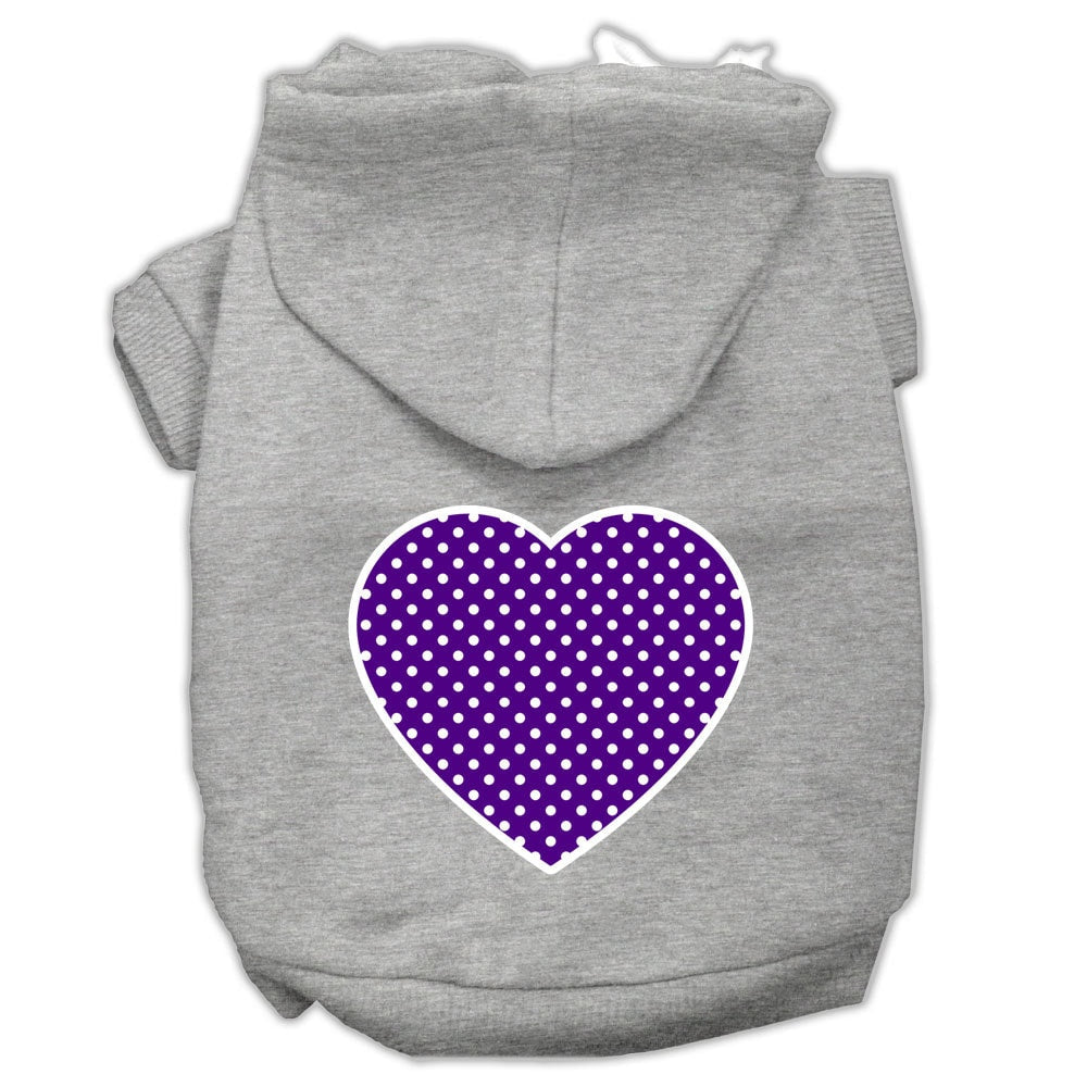 Gray pet hoodie with purple dotted heart graphic on the back