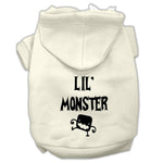 Cream pet hoodie with 'Lil' Monster' screen print and front hood