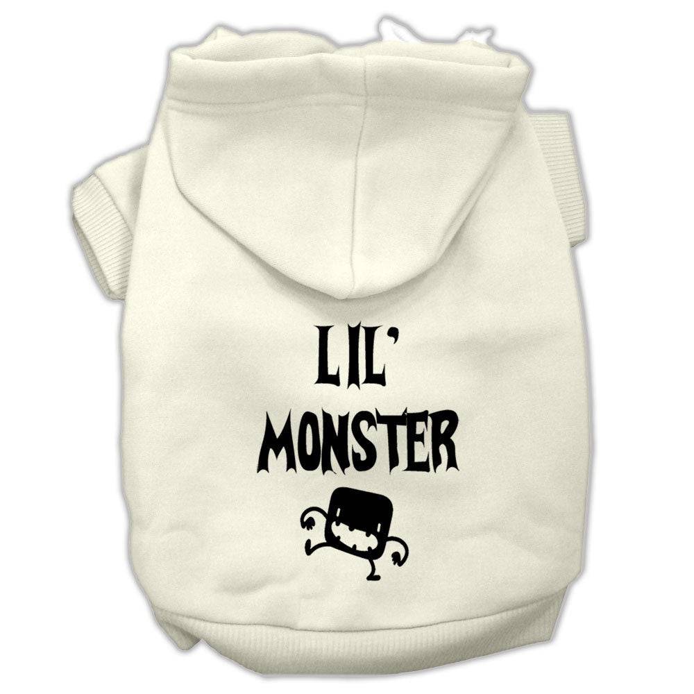 Cream pet hoodie with 'Lil' Monster' screen print and front hood