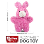Pink rabbit plush squeaker dog toy, standing pose with white snout