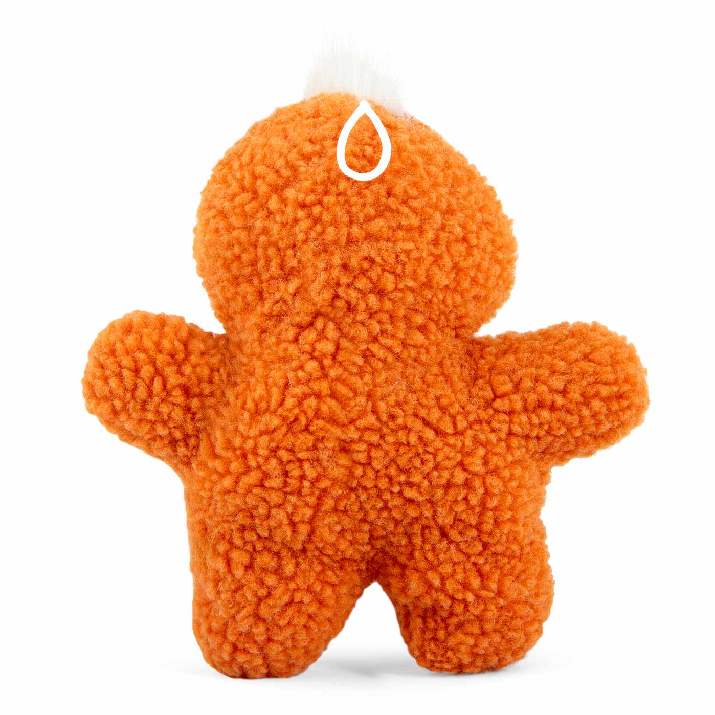 Orange duck plush squeaker dog toy, back view with hanging loop tag